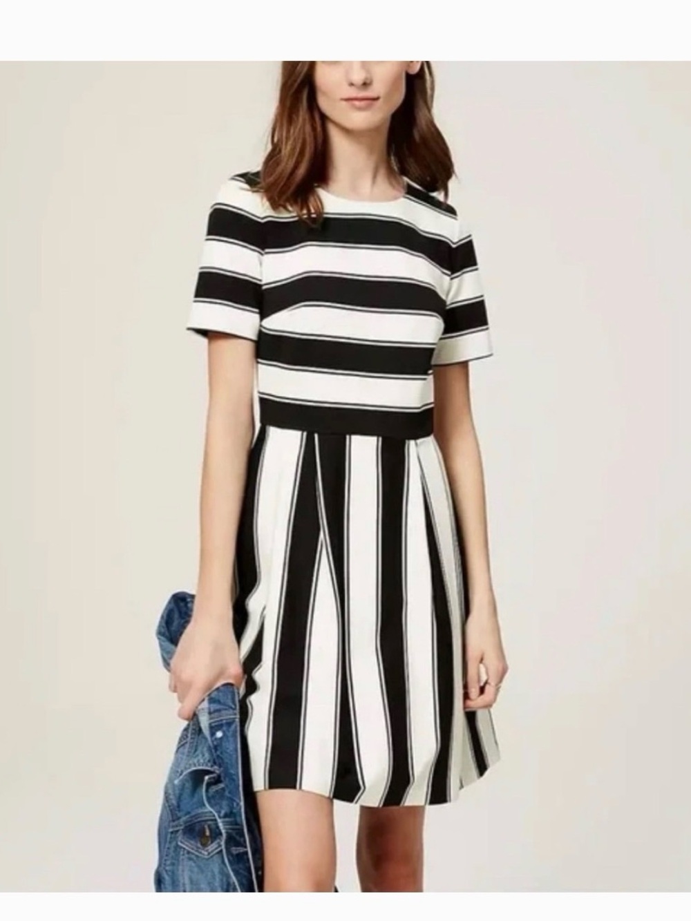 LOFT Black & White Striped Short Sleeve Dress